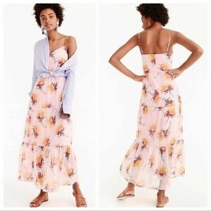 J. Crew Pink Sunburst Bouquet Floral Tiered Maxi Cami Spring Dress